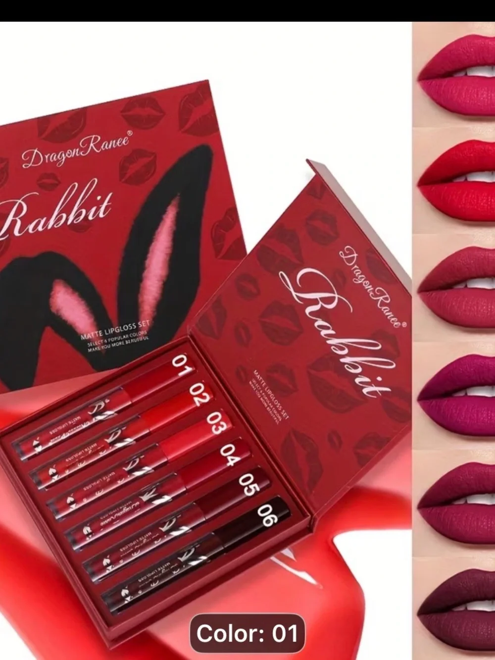 Pack of 6 Rabbit Matte Lipstick Set — Red Shades (Color 01)